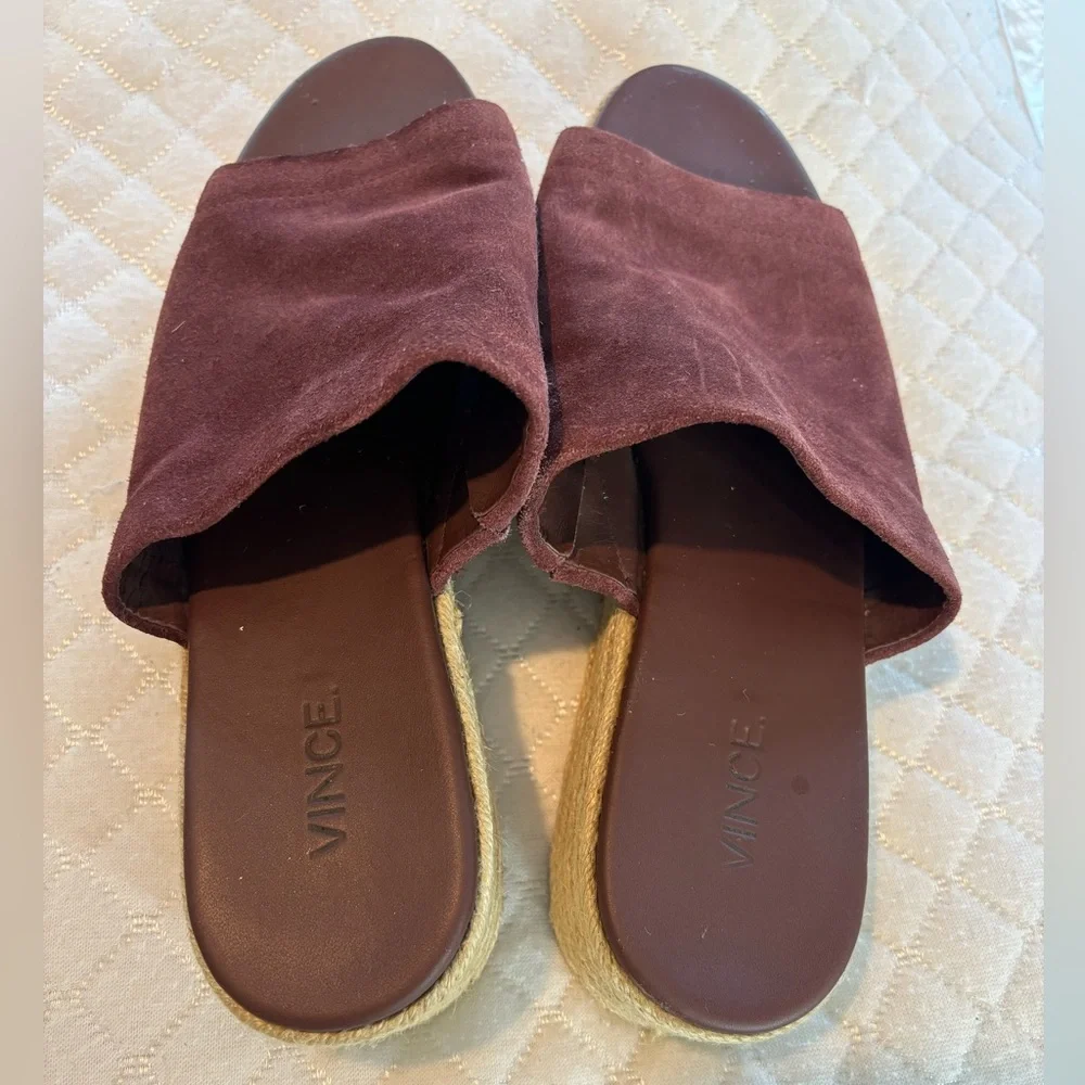 Vince Solana Espadrille Wine Color Suede Platform Slide Sandals Woman 8.5